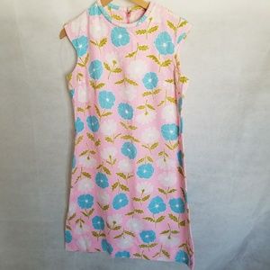 Women's 1960s Pink Linen Floral Dress